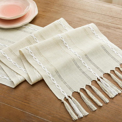 Hemstitched Farmhouse Table Runner, Beige 13X108 Inch, Cotton Linen Table Runners 108 Inches Long, Embroidered Striped Beige Boho Table Runner Rustic Home Decor7