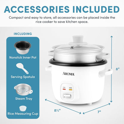 ® Rice Cooker, 2-Cup (Uncooked) / 4-Cup (Cooked), Steamer, Grain Cooker, Soup Maker, Oatmeal Cooker, Auto Keep Warm, 1 Qt, White, ARC-302-1NG4