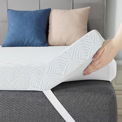 3 Inch Queen Memory Foam Mattress Topper, Ventilated Gel Mattress Topper for Back Pain Relief, Certipur-Us Certified, Removable Washable Cover, Wave Pattern Bed Topper,White1