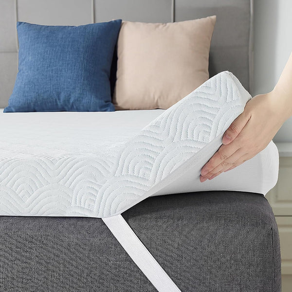 3 Inch Queen Memory Foam Mattress Topper, Ventilated Gel Mattress Topper for Back Pain Relief, Certipur-Us Certified, Removable Washable Cover, Wave Pattern Bed Topper,White1