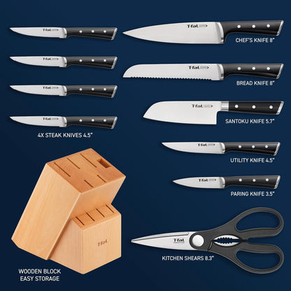 Ice Force 11-Piece German Stainless Steel Kitchen Knife Block Set | X50Crmov15 Steel, 26-Degree Cutting Edge, Ice Hardening to -250F, Ergonomic Handle with Finger Guard, Includes Steak Knives2