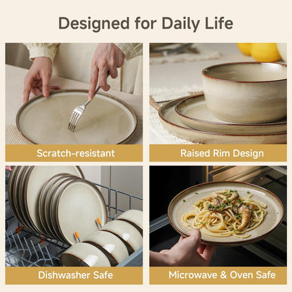 Stoneware Dinnerware Sets for 4, Reactive Glaze, Beige5