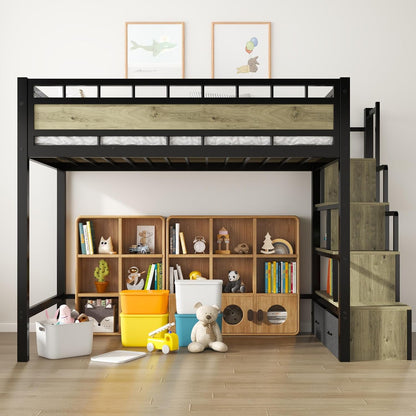 Heavy Duty Loft Bed Twin Size Bunk Bed with Storage Cabinet, Black3