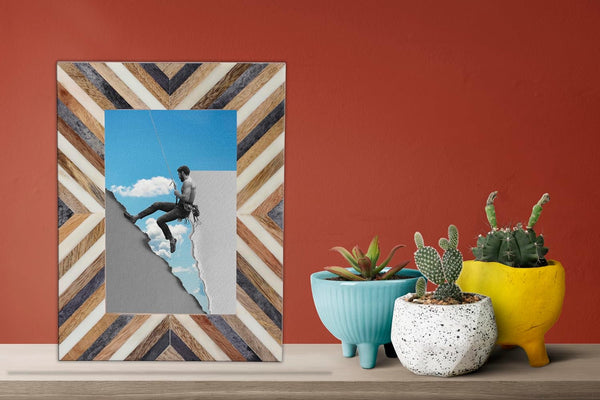 Handmade Picture Photo Frame Chevron Herringbone Art Inspired Vintage Table-Top/Wall Décor Frames (4X6 Inches, Gray,White,Wood)7
