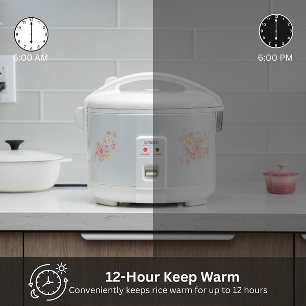 JNP-1500-LF 8 Cup Capacity White Rice Cooker with Non-Stick Inner Pot, Retractable Power Cord, and Keep Warm up to 12 Hours (Flower)6