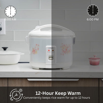 JNP-1800-LF 10 Cup Capacity White Rice Cooker with Non-Stick Inner Pot, Retractable Power Cord, and Keep Warm up to 12 Hours (Flower)6