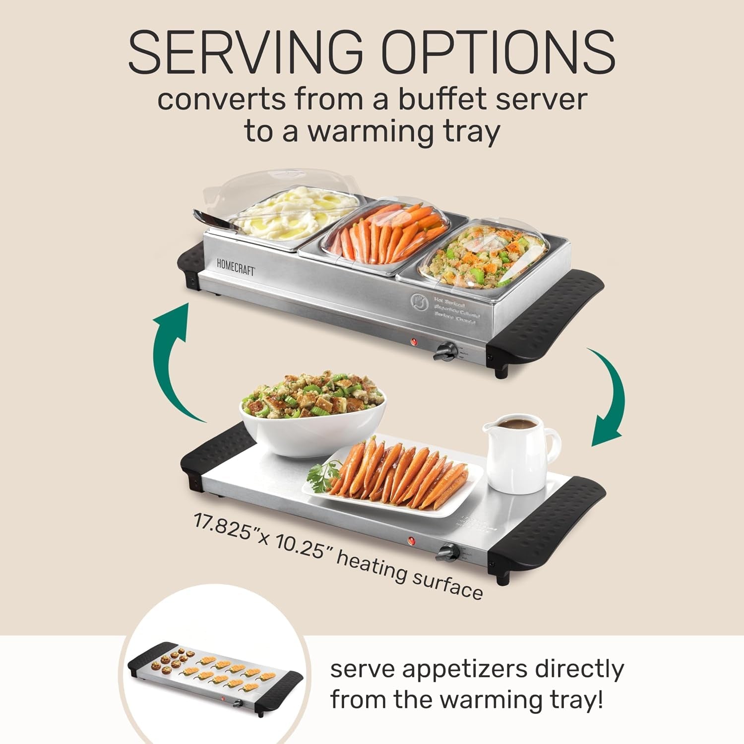 hcbs15ss-3-station-1-5-quart-stainless-steel-buffet-server-slow-cooker-warming-tray-adjustable-temperature-perfect-for-dinner-appetizers