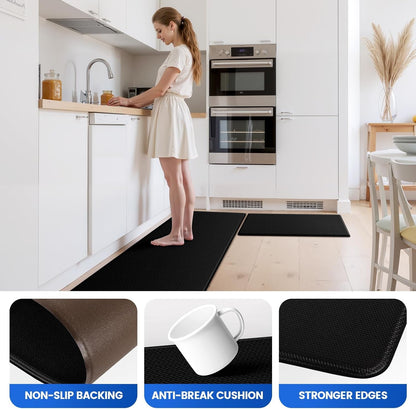 Kitchen Mats for Floor,3Pcs Cushioned Soft Kitchen Rugs | Non Slip anti Fatigue Mats for Floor,Waterproof Kitchen Sink Mat,Cushioned Standing and Comfort Mats for Office,Black5