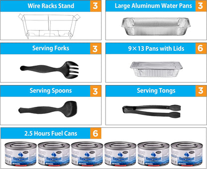 Disposable Chafing Dish Buffet Set, Food Warmers for Parties, Complete 33 Pcs of Chafing Servers with Covers, Catering Supplies with Full-Size Pans (9X13), Warming Trays for Food with Utensils & Lids2