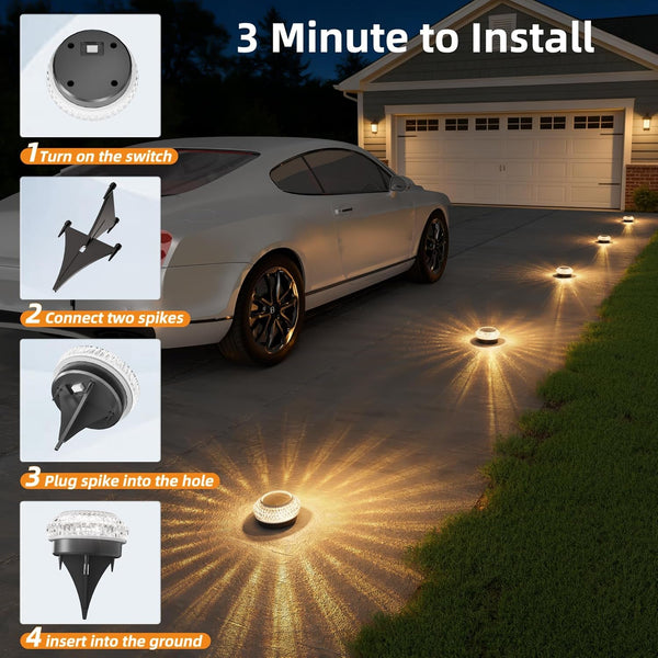 Solar Ground Lights Outdoor,12 Pack Flat Solar Pathway Lights5