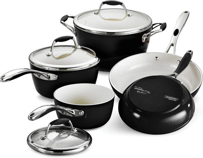 Ceramica Deluxe 8-Pc Pots and Pans Set with Lids | Ceramic Non Stick Cookware Kitchen Set, Oven-Safe, Metallic Black1
