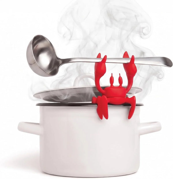 2 in 1 Silicone Spoon Rest & Steam Releaser - Large Spoon Holder for Stove Top - Unique and Useful Gift for Cooking - Heat Resistant Utensil Rest, Kitchen Gadgets, Red Gift (Red the Crab)1