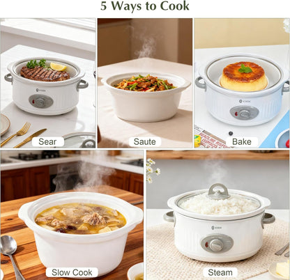 3.5 Quart Slow Cooker with 3 Heat Settings, Non-Stick and Dishwasher Safe, Removable Ceramic Pot Tempered Glass Lid, Cool Touch Handles for Entrees, Soups, Stews, Ivory White6