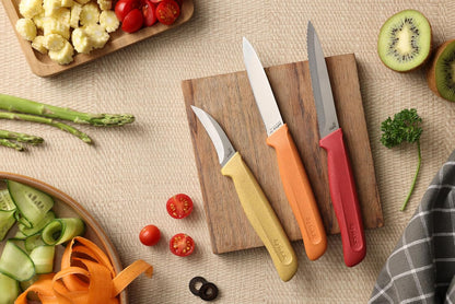 Classic 3 Piece Peeling & Paring Knife Set with Straight, Serrated & Curved Blades, Stainless Steel 15° Edge, Ergonomic Wheat Straw Handles, Blade Covers2