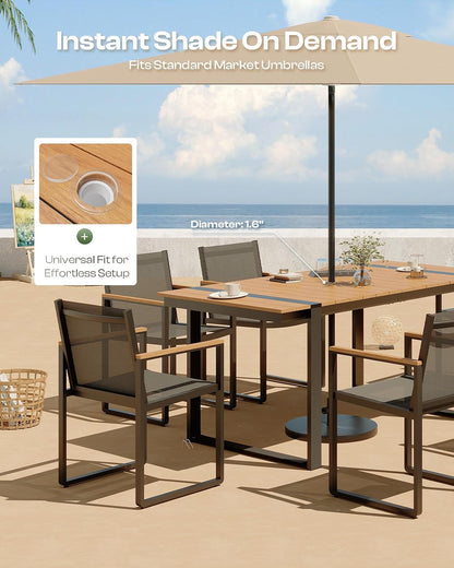 Full Grounded Outdoor Dining Set, Aluminum Patio Table and Chairs2