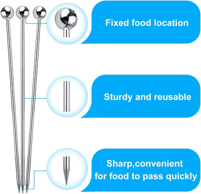 15PCS Cocktail Picks, Stainless Steel Cocktail Toothpicks 4.3 in | Reusable Garnish Sticks, Bloody Mary Skewers, Metal Martini Picks for Olives, Drinks, Appetizers, Fruit, Bar Accessories2