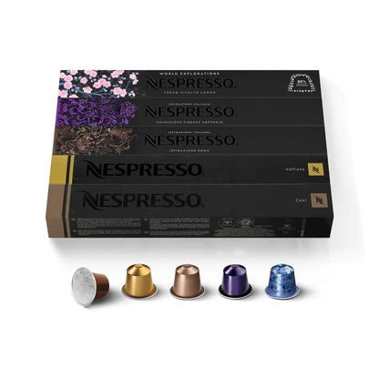 Nespresso Original, Variety Pack, Mild, Medium, 50-Count Espresso Pods | Capsules Dark Roast Coffee Pack of 1 Brews 1.35 Oz1