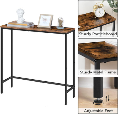 Narrow Console Table, 29.5" Small Entryway Table, Thin Sofa Side Display Table, for Hallway, Bedroom, Living Room, Foyer, Rustic Brown and Black BF75XG017