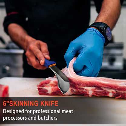 Butcher Knife Set, 5 PCS Stainless Steel with Sharpener | X50Crmov15 Steel for Meat, Non-Slip Grip for Safety, 5-PC: 3 Knives, Sharpener & Roll Bag, Ergonomic Design Reduces Fatigue.4