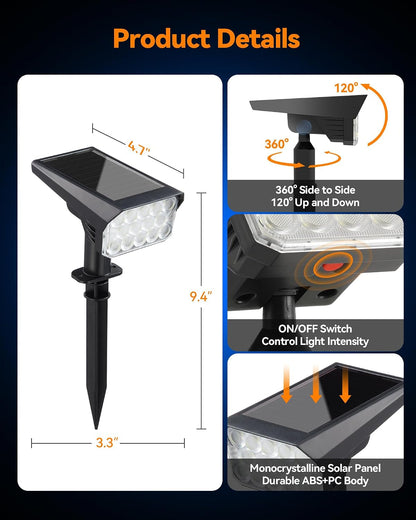 Solar Lights Outdoor Waterproof IP65, 56 LED 3 Lighting Modes Solar Spot Lights Outdoor, Solar Powered Landscape Lighting for Yard Pathway Garden, 4 Pack (Cool White)6