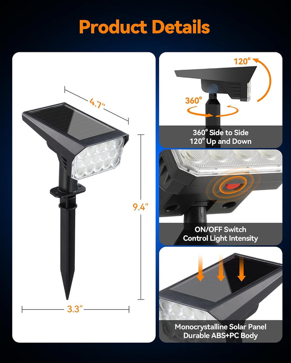 Solar Lights Outdoor Waterproof IP65, 56 LED 3 Lighting Modes Solar Spot Lights Outdoor, Solar Powered Landscape Lighting for Yard Pathway Garden, 4 Pack (Cool White)6