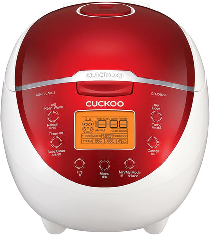 CUCKOO Micom Rice Cooker 6 Cup Uncooked / 12 Cup Cooked, Fuzzy Logic Rice Maker with Delay Timer & Keep Warm Setting, Versatile Food Steamer for Cooking, Non-Stick Inner Pot, Red (CR-0655F) | 6-Cup Uncooked Capacity, Nonstick Inner Pot, 8 Cooking Modes, Turbo White Rice in 32-44 Minutes, Auto Clean1