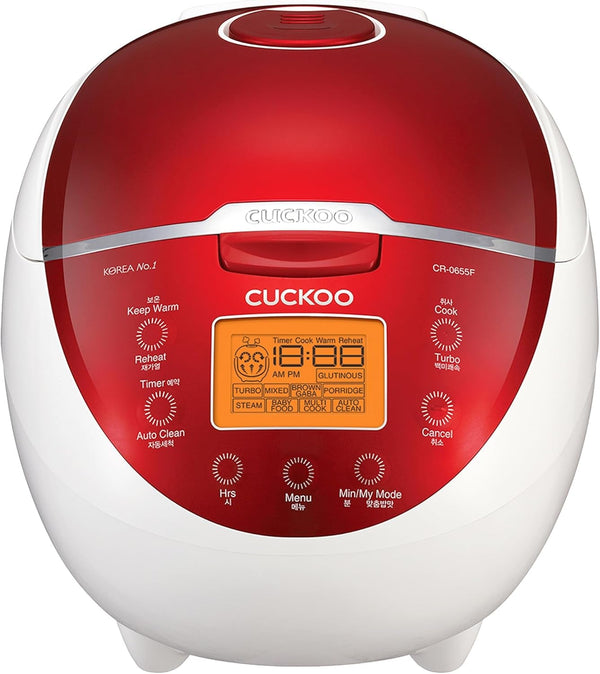 CUCKOO Micom Rice Cooker 6 Cup Uncooked / 12 Cup Cooked, Fuzzy Logic Rice Maker with Delay Timer & Keep Warm Setting, Versatile Food Steamer for Cooking, Non-Stick Inner Pot, Red (CR-0655F) | 6-Cup Uncooked Capacity, Nonstick Inner Pot, 8 Cooking Modes, Turbo White Rice in 32-44 Minutes, Auto Clean1