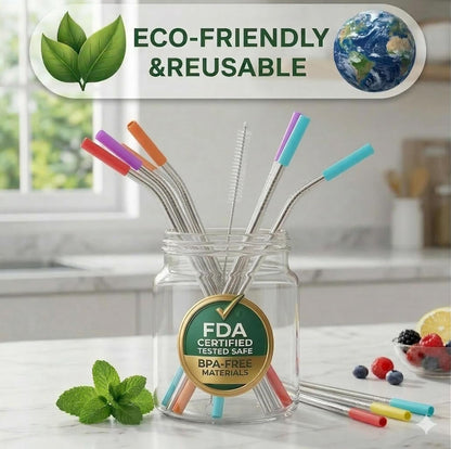 Set of 16 Reusable Stainless Steel Straws with Travel Case Cleaning Brush Silicone Tips Eco Friendly Extra Long Metal Straws Drinking for 20 24 30 Oz Tumbler, Silver7