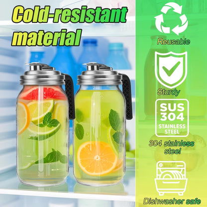 Mason Jar Pour Spout Lid Stainless Steel with Handle, Wide Mouth Pour Spout Flip Cap Lids for Mason Jars, Anticracking Leak Proof Seal Cover Airtight for Drinking Salad Dressing & Food Storing(2Pcs)7