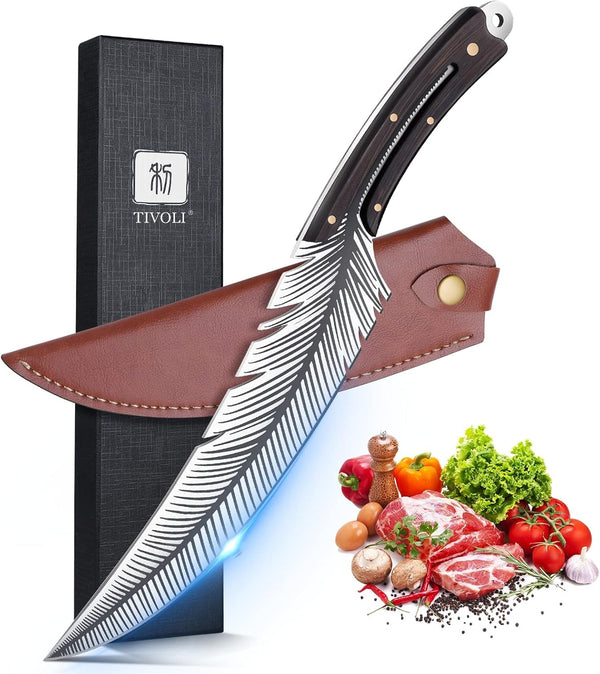 Feather Carving Knife, 8 Inch Boning Knife with Sheath and Gift Box1
