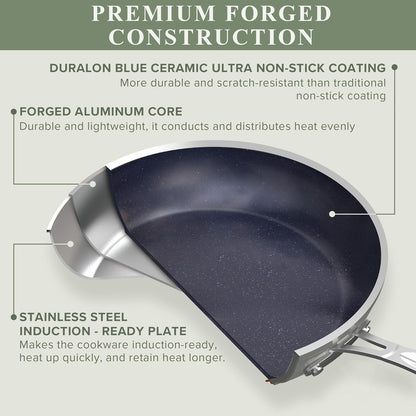 Healthy Duralon Blue Ceramic Nonstick Cookware Set, PFAS Free | Scratch-Resistant, Dishwasher & Oven Safe, Induction Ready & Evenly Heats, Tempered Glass Lids & Stay-Cool Handles2