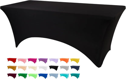 6Ft Black Stretch Spandex Fitted Table Cloth for 6 Foot Tables | Grs-Certified Eco-Friendly Fabric, Elastic Fit Rectangle Tablecloth, Washable, Wrinkle-Free, for Events & Parties1