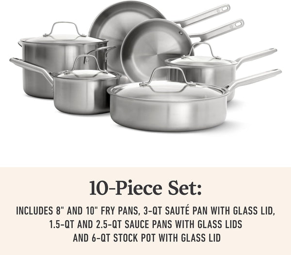 Calphalon Brushed 3-Ply Stainless Steel Cookware Set W/Turbo Heat Tech 10-Piece Set Includes Frying Pans, Pots and Pans Set, Induction, Oven Safe 450F, Brushed Stainless Silver5