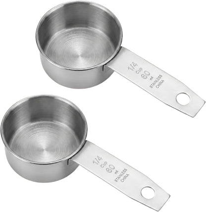 2 Pcs 1/4 Cup Stainless Steel Measuring Cups, 60 Ml 2 Oz Metal Measuring Scoop, Kitchen Scoop for Wet & Dry Ingredients, Coffee, Cooking, Baking, Dishwasher Safe1