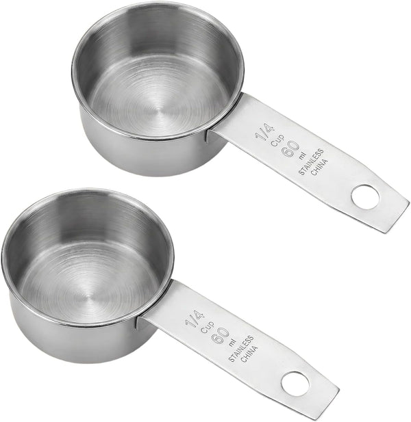 2 Pcs 1/4 Cup Stainless Steel Measuring Cups, 60 Ml 2 Oz Metal Measuring Scoop, Kitchen Scoop for Wet & Dry Ingredients, Coffee, Cooking, Baking, Dishwasher Safe1