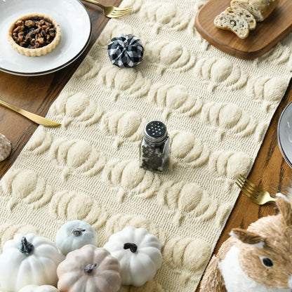 Beige Soft Faux Fur Pumpkins Fall Table Runner 13X60 Inch4