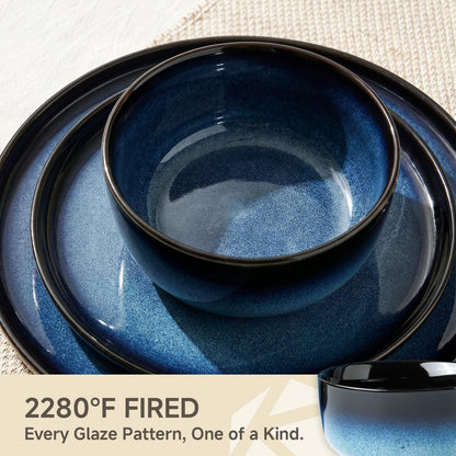 Stoneware Dinnerware Sets for 6, Reactive Glaze, Navy Blue7