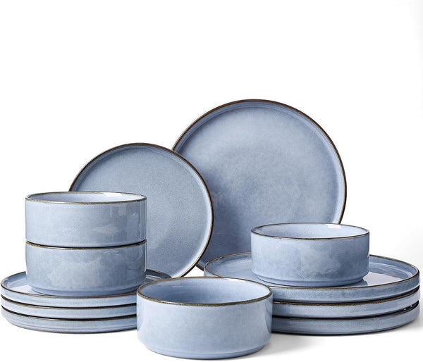 Annecy 12-Piece Stoneware Dinnerware Set, Reactive Blue1