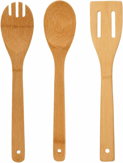 JDS Bamboo Cooking Utensils Set, Includes Spoon, Slotted Spatula, and Salad Fork, 3 Piece1