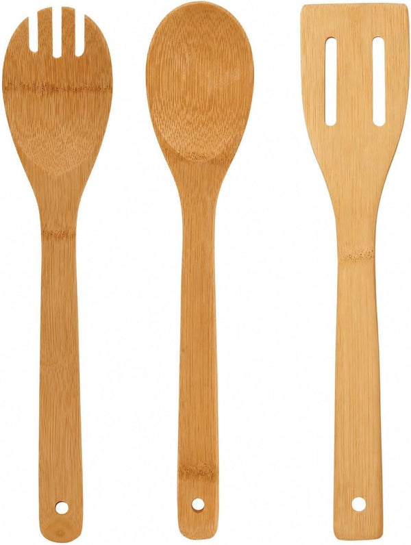 JDS Bamboo Cooking Utensils Set, Includes Spoon, Slotted Spatula, and Salad Fork, 3 Piece1