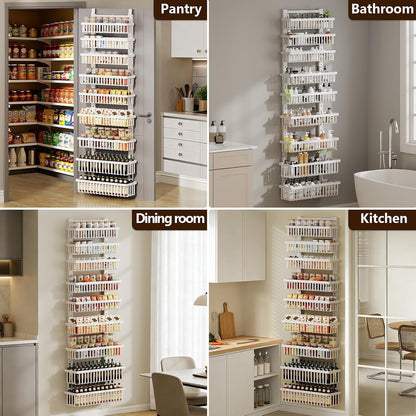 9 Tier over the Door Pantry Organizer, 2 in 1 Wall Mount or Hanging Spice Rack with Adjustable Deep Basket, Heavy-Duty Seasoning Organizer and Storage for Kitchen Cabinet Closet Bathroom9
