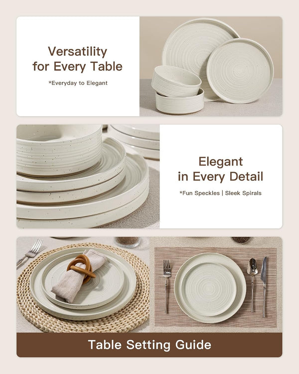 Stoneware Dinnerware Sets, Plates, Bowls, Dishes Set for 84