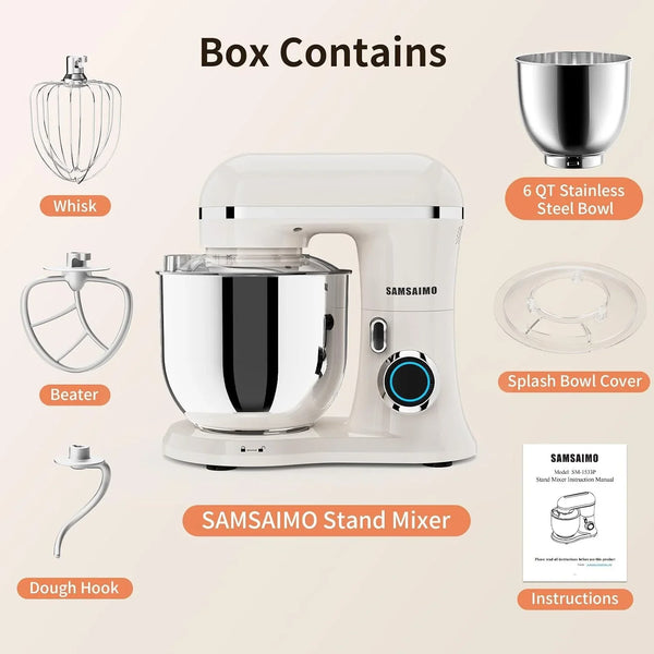 Stand Mixer, 6.5QT Tilt-Head Electric Kitchen Mixer 660W, 10-Speed Household Food Mixer with 304 Stainless Steel Bowl, Bread Cake Mixer Include Dishwasher Safe Dough Hook, Beater and Whisk2