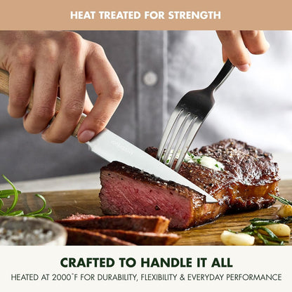 Elite 8 Piece Steak Knife Set, Professional Stainless Steel Blades with Titanium Coating, Ultra-Sharp Dining Knives, Kitchen Cutlery, Ergonomic Wood Handles, Wooden Storage Box6