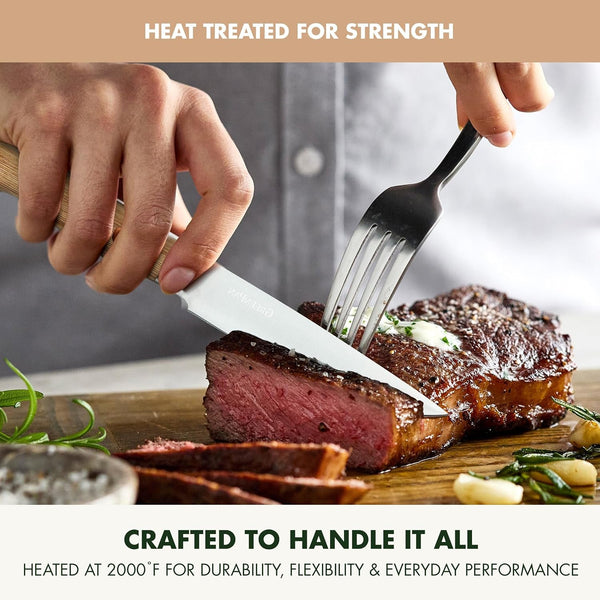 Elite 8 Piece Steak Knife Set, Professional Stainless Steel Blades with Titanium Coating, Ultra-Sharp Dining Knives, Kitchen Cutlery, Ergonomic Wood Handles, Wooden Storage Box6