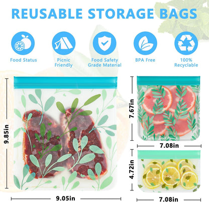 10 Pack Dishwasher Safe Reusable PEVA Food Storage Bags, Leak Proof Reusable Freezer Bags for Food Storage Home Organization Traval & Make-Up BPA FREE for Food Storage Home BPA FREE for Salad Fruit5