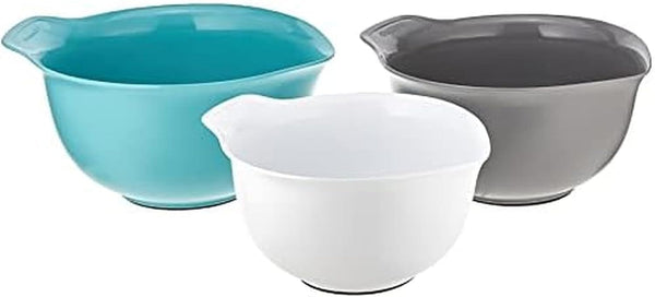 Kitchenaid Universal Nesting Plastic Mixing Bowls, Set of 3, 2.5 Quart, 3.5 Quart, 4.5 Quart, Non Slip Base with Easy Pour Spout to Reduce Mess, Dishwasher Safe, Aqua Sky, White, Gray1