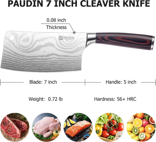 Cleaver Knife 7 Inch, Ultra Sharp Meat Cleaver, High Carbon Stainless Steel Butcher Knife with Wood Handle, Gifts for Men2