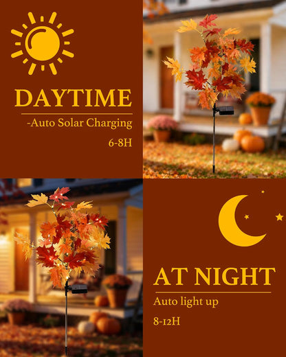 4 Pack Fall Solar Lights Outdoor Decorative, Maple Tree Solar Lights Decor4