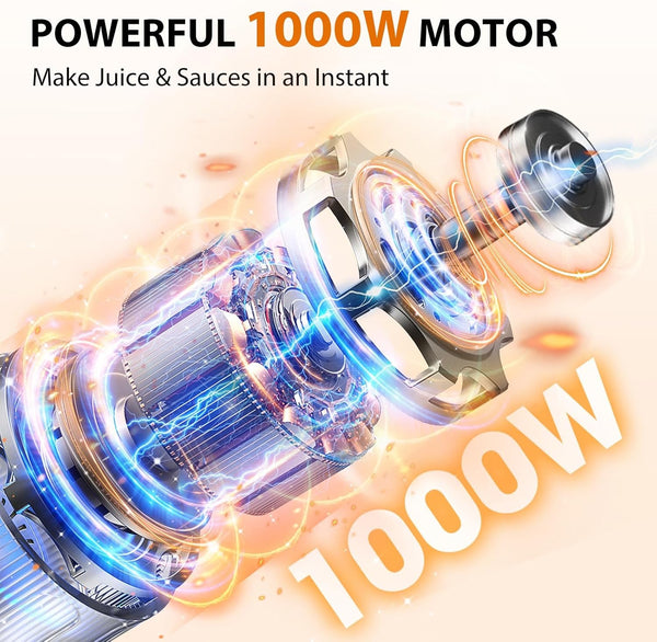 Immersion Blender, 1000W Anti-Scratch 3-In-1 Hand Blender, Upgraded 12 Speed Stainless Steel Blade Stick Blenders with Turbo Mode, Whisk and Milk Frother, Non-Bpa2